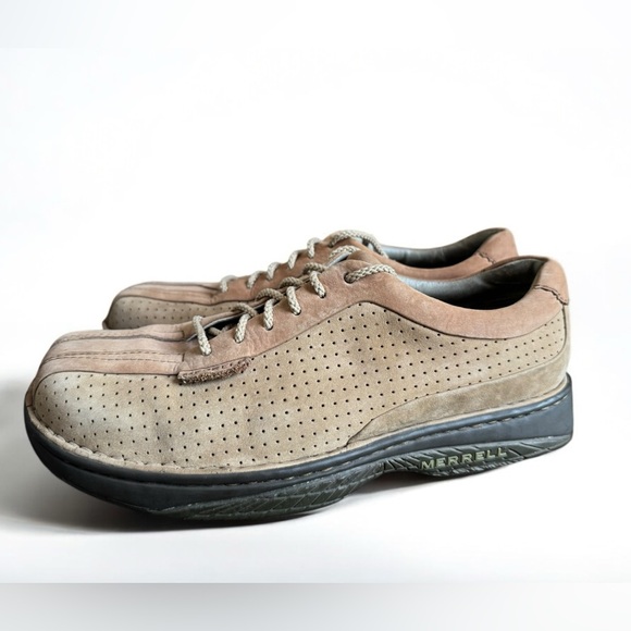 Merrell World Myth Taupe Leather Lace Up Square Toe Perforated Men's Shoes 10 - Picture 1 of 10